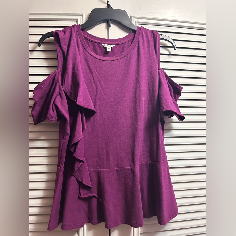 GUESS Purple plum peplum tee with cold shoulder detail
